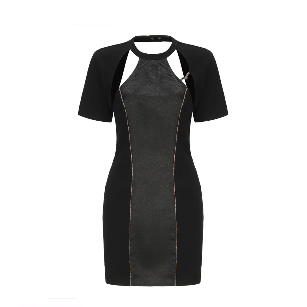 Black and White Cut Out Halter Mini Dress